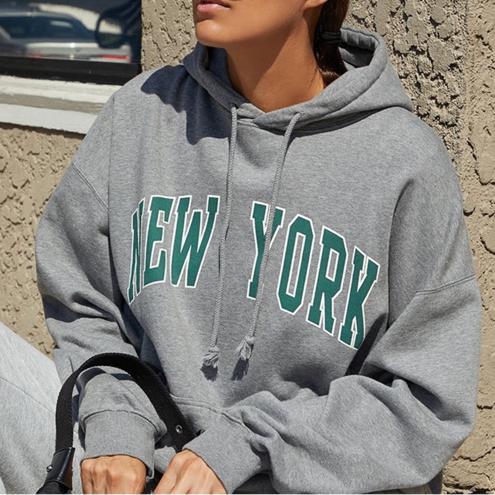 COPY - Brandy Melville John Galt Gray oversized hoodie with green New York lett…